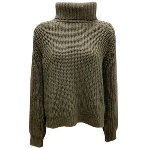 LORO PIANA OLIVE GREEN CASHMERE KNIT TURTLENECK SWEATER